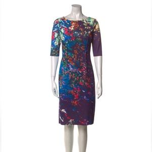 NWT Riki Freeman for Teri John Watercolor Print Sheath Dress Size 14 3/4 Sleeve